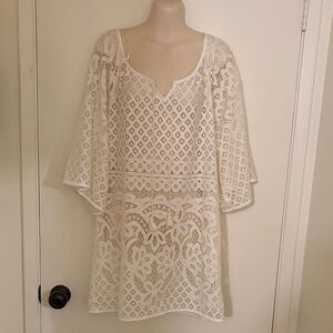 LOVESTITCH Women’s White Lace Swim Cover-Up Tunic dress size women’s M/L